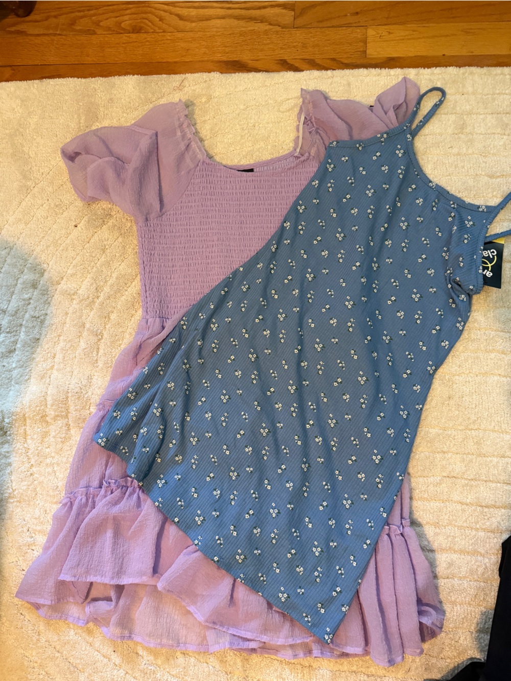 2 Dresses-Blue Floral Slip Dress & Lavender Ruffle Dress